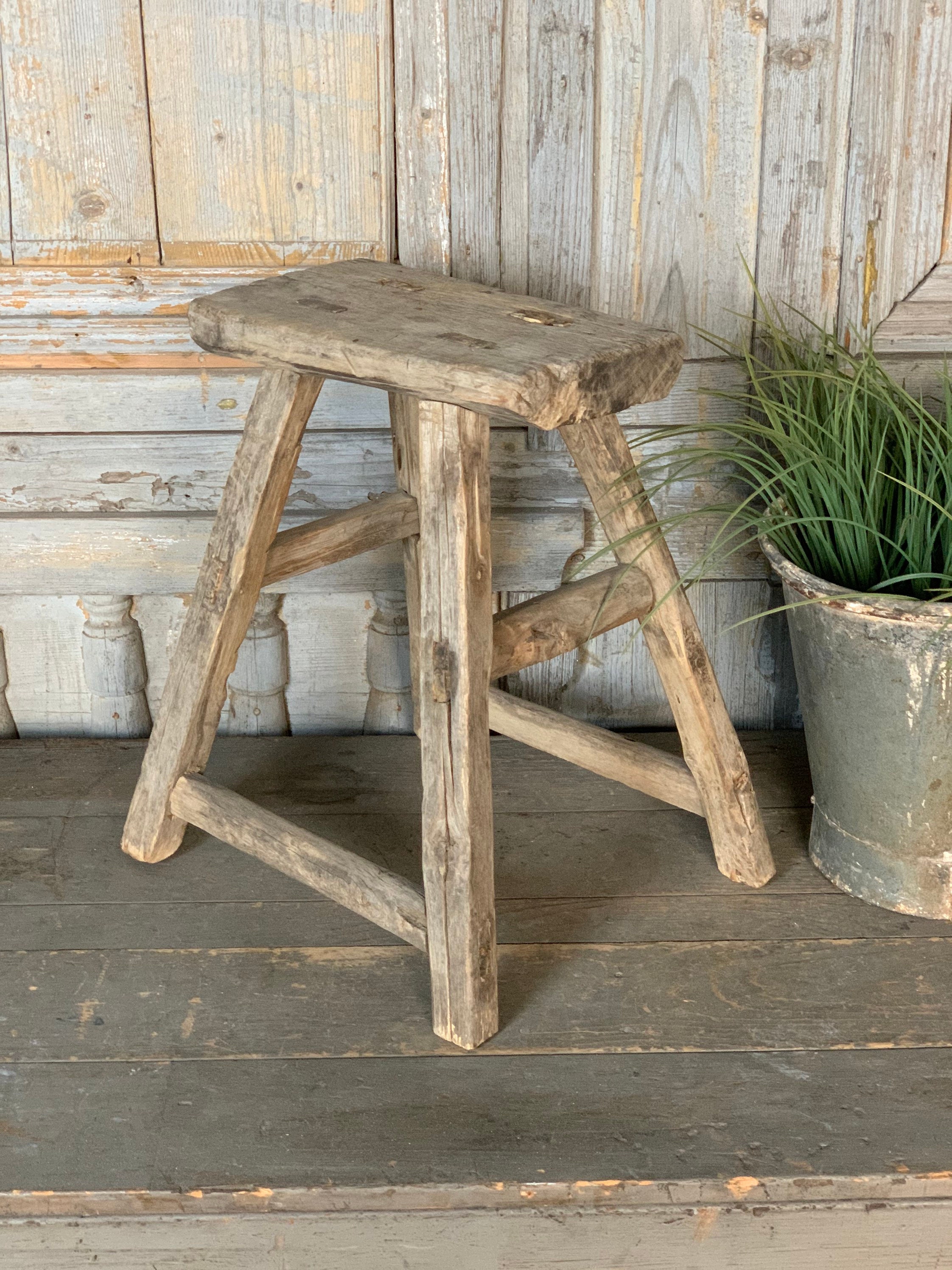 Vintage Rustic Elm Stool {A}