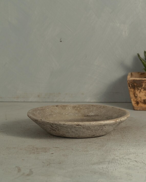 Vintage Carved Stone Tray Rustic Marble Dish Catch All Bowl Wabi Sabi Fruit bowl {LF} (Free Shipping)