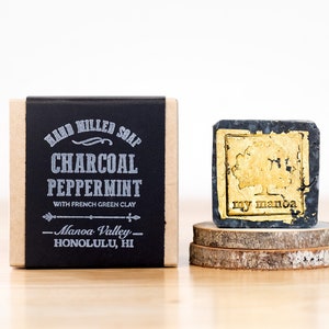 Charcoal + Peppermint with French Clay 24K Gold Soap Square // Made in Hawaii // Eco-friendly Soap // Gifts for Her