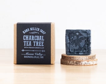 Charcoal + Tea Tree with French Clay Soap Square // Handmade in Hawaii // Eco-friendly Soap // Gifts for Her