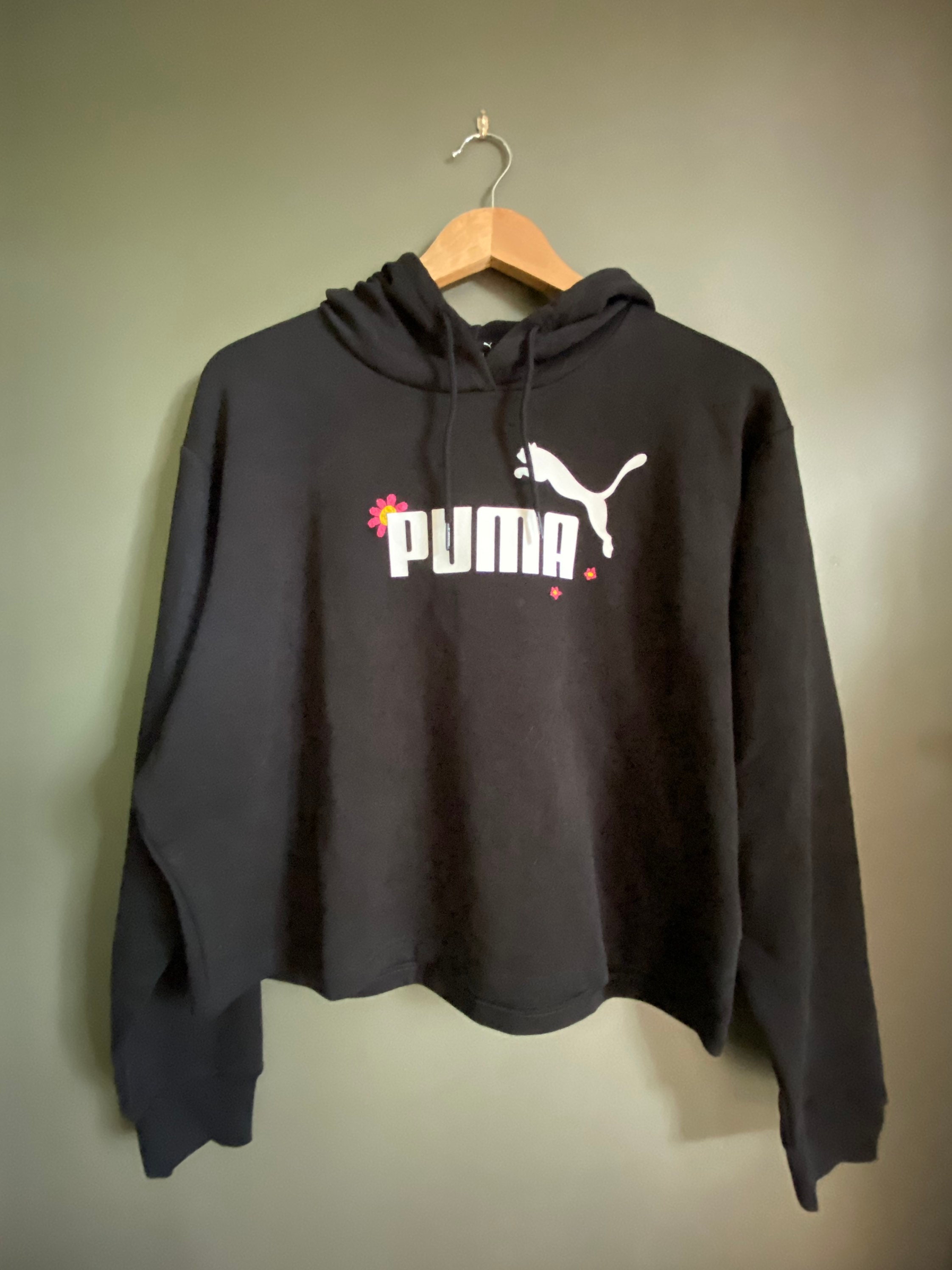 Custom Cropped Embroidered Puma Hoodie Pink Size Large Etsy