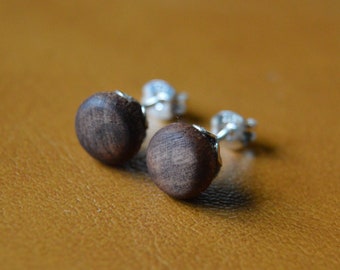 Small Wooden Sterling Silver Stud Post Earrings