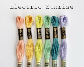 Electric Sunrise DMC Embroidery Floss Palette, Neon Colors (6 Skeins)