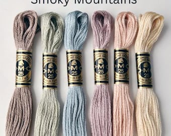Smoky Mountains DMC Thread Palette, 6 Skeins Cotton Embroidery Floss, Cotton Embroidery 6 ply Thread