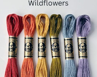 Wild Flowers DMC Thread Palette, 6 Skeins Cotton Embroidery Floss, 6 ply Cotton Thread, Rainbow