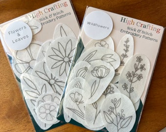 Stick & Stitch DIY Embroidery Pattern Bundle Pack (2 Packs),  for Clothes, Easy For Beginners Embroidery, Stick on Floral Patterns