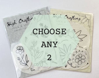 Choose Any Two Stick & Stitch DIY Embroidery Patterns for Clothes, Easy For Beginners Embroidery, Stick on Floral Patterns