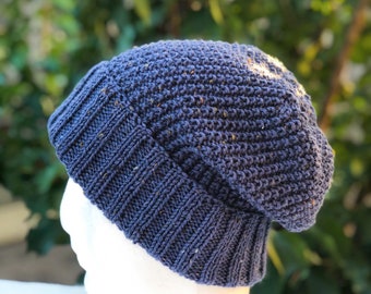 Handmade Blue Wool Beanie: Men's Knit Winter Hat