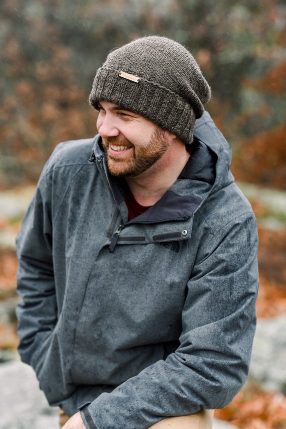 100 % wool hand knit hat, brown winter mens beanie, birthday gifts for dad