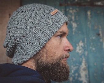 Handmade Wool Knit Beanie, Speckled Grey, Unisex
