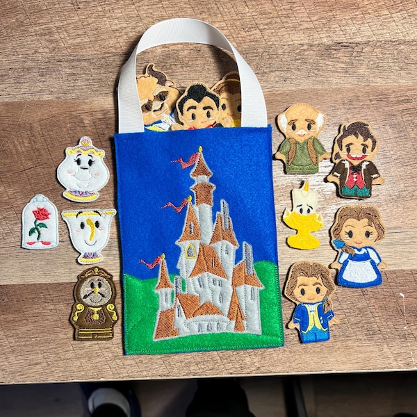 Bell and Beast Finger Puppet Playset with Castle Bag – Travel Toy