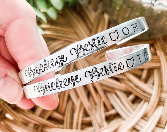 Buckeye Bestie Bracelet Set - Ohio Best Friends - Buckeye Best Friends - Best Friend Cuff Set - OH IO Cuff Set - Silver Cuff Set