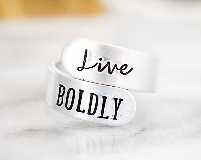 Live Boldly Adjustable Wrap Ring - Inspirational Gift - Motivational Jewelry - Gifts for Her - Silver Ring - Gift for Mom - Women