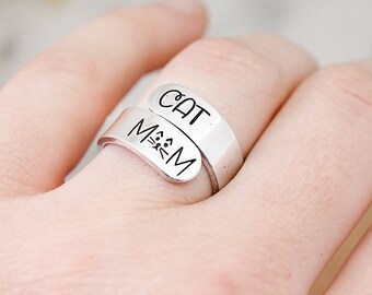 Cat Mom Wrap Ring - Cat Lady - I love my Cats - Cat Mom Gift - Cat Owner - Love my Cats Gift - Cat Lover Gift Ideas - Adjustable Wrap Ring