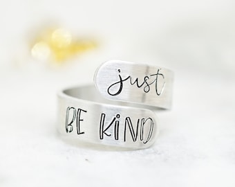 Just Be Kind Aluminum Adjustable Wrap Ring - Inspirational Jewelry