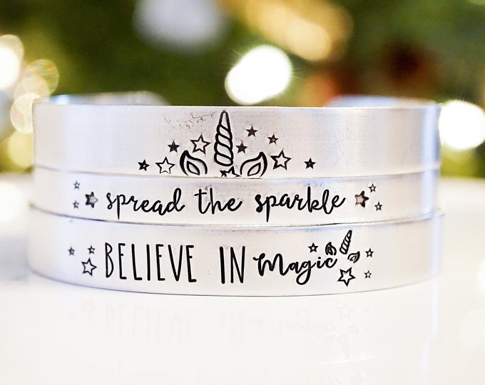 Unicorn Bracelet Set - Spread the Sparkle Bracelet - Believe in Magic - Unicorn Horn - Magical Gift