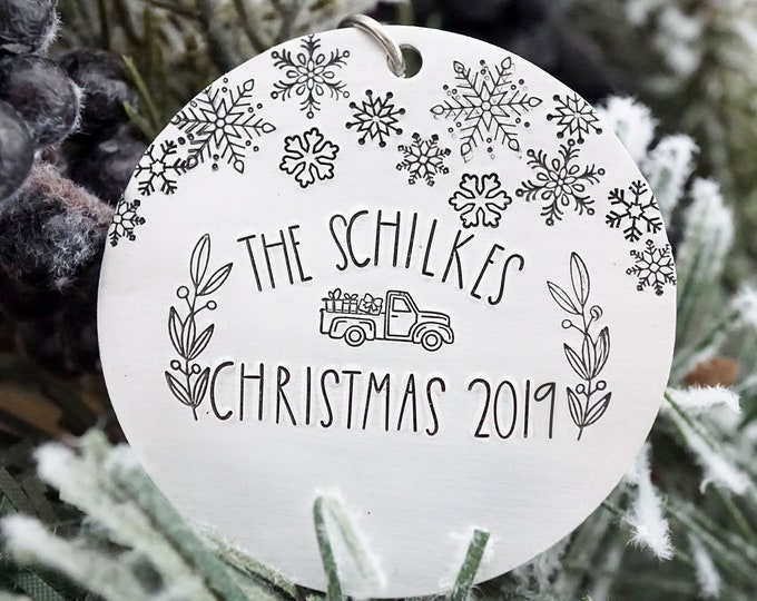 Family 2019 Christmas Ornament - Custom Ornament - Christmas Ornament - Hand Stamped - Silver Tree Decorations - Family Ornament - Yearly