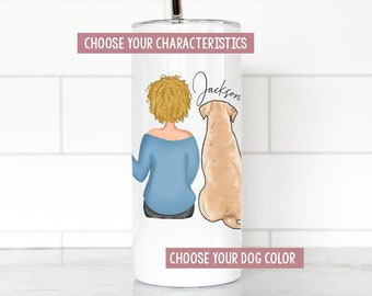 Personalized Labrador Mom Tumbler: Custom Dog & Girl Portrait