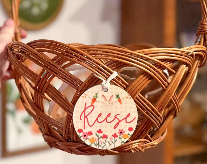 Personalized Easter Basket Name Tag – Custom Easter Ornament for Kids - Gingham Plaid