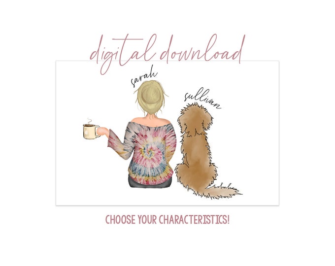 Girl with Golden Doodle Digital Artwork - Digital Download - Personalized Girl with Dog - Dog Mom Gift - Dog Mom Portrait - Dog Portrait