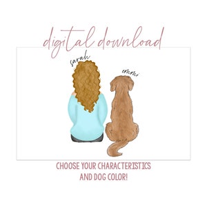 Digitaal kunstwerk meisje met golden retriever - digitale download - gepersonaliseerd meisje met hond - hond cadeau moeder - portret hond moeder - portret hond