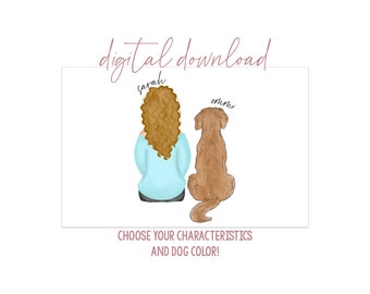 Girl with Golden Retriever Digital Artwork - Digital Download - Personalized Girl with Dog - Dog Mom Gift - Dog Mom Portrait - Dog Portrait