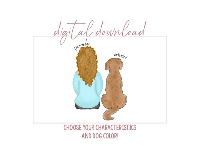 Girl with Golden Retriever Digital Artwork - Digital Download - Personalized Girl with Dog - Dog Mom Gift - Dog Mom Portrait - Dog Portrait