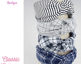 The Classic Collection Knotted Headband - Knotted Headband, Hard Knot Headband, Plaid Headband, Stripe Headband, Black Headband
