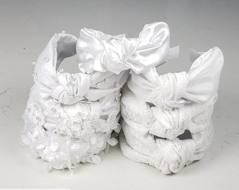 The Bridal Collection Knotted Headband - Knotted Headband, Hard Knot Headband, Wedding Headband, Satin Pearl Lace Sequin Headband