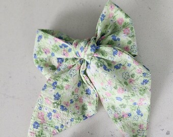 The Flora Bow - Handmade Bow Clip - Hair Bow - Floral Bow - Handmade Bow