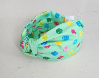 The Tennis Balls Knotted Headband - Knotted Headband, Hard Knot Headband, Tennis Headband, Sports Headband, Sport Accessory, Tennis Gift