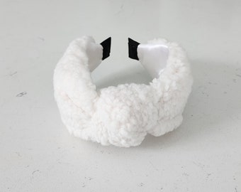 The Winnie Sherpa Knotted Headband - Knotted Headband, Hard Knot Headband, Sherpa Headband, Sherpa Accessory, Cream Ivory Headband