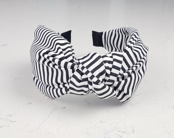 The Jane Knotted Headband - Knotted Headband, Stripe Headband, Hard Knot Headband, Black and White Headband