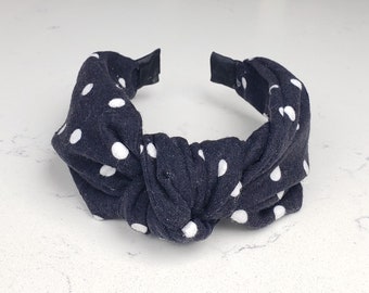 The Olivia Flannel Knotted Headband - Knotted Headbands, Polka Dot Headbands, Hard Knot Headband, Black Polka Dot Headband