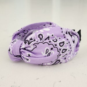 The Purple Bandana Knotted Headband - Knotted Headband, Knot Headband, Hard Knot Headband, Bandana Headband, Purple Headband