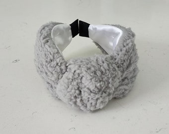 The Heather Sherpa Knotted Headband - Knotted Headband, Hard Knot Headband, Sherpa Headband, Sherpa Accessory, Gray Headband