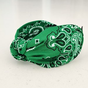 The Green Bandana Knotted Headband - Knotted Headband, Knot Headband, Hard Knot Headband, Bandana Headband, Green Headband