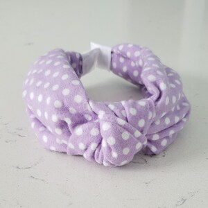 The Maddie Flannel Knotted Headband - Knotted Headbands, Polka Dot Headbands, Hard Knot Headband, Winter Headband, Purple Headband
