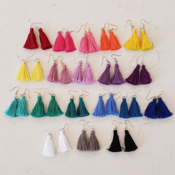 The SHORT Tassel Earrings, Short Tassel Earrings, Bohemian Tassel Earrings, Hand-Tied Tassel Earrings, 20 Vibrant Colors