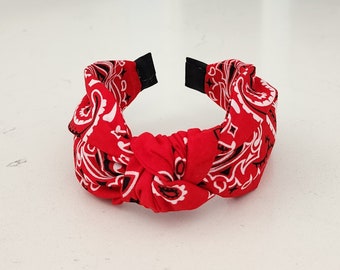 The Red Bandana Knotted Headband - Knotted Headband, Knot Headband, Hard Knot Headband, Bandana Headband, Red Headband