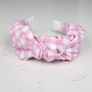 The Penelope Knotted Headband - Knotted Headband, Spring Headband, Hard Knot Headband, Cotton Headband, Pink Gingham Headband