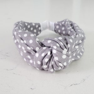 The Gracie Flannel Knotted Headband - Knotted Headbands, Polka Dot Headbands, Hard Knot Headband, Winter Headband, Gray Headband