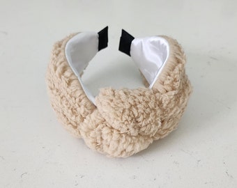 The Teddy Sherpa Knotted Headband - Knotted Headband, Hard Knot Headband, Sherpa Headband, Sherpa Accessory, Brown Tan Headband