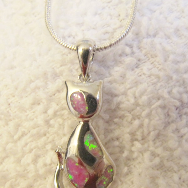 Silver and Pink Fire Opal Kitty Necklace