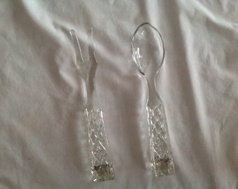 Salad tongs LIKE new China Galore Crystal glass salad set Gorgeous Pressed Glass Crystal Salad Server Set of Two