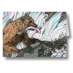 De Weg van de Rivier (Grizzly Beer / Zalm) - Wenskaart / Art Card