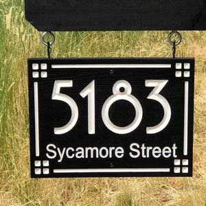 Hanging Art Deco Address Sign, Hanging Address Sign, Driveway Address Plaque, Lamp Post House Numbers Sign, House Number Plaque