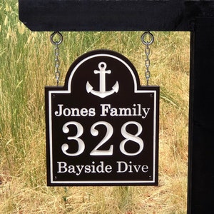 Hanging Anchor Address Sign, Coastal House Number Sign, Hanging Address Sign, Nautical Address Sign, Driveway Address Plaque