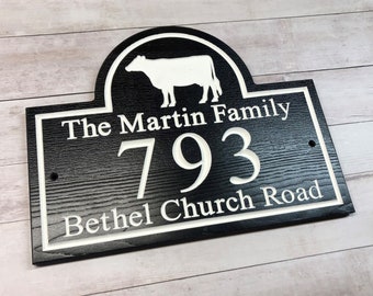 Cow Address Sign, Hanging Address Sign, Farm Address Sign, Ranch House Number Sign, Lamp Post Sign, Single or Double Sided