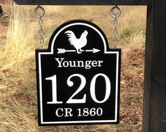 Farmhouse Address Sign, Hanging Address sign, Chicken Address Sign, Wood Grain Address Sign, Lamp Post Address Sign, Single or Double Sided